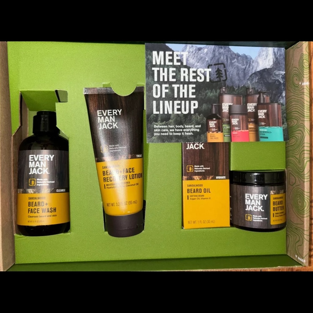 Every Man Jack Mens Sandalwood Beard Kit Holiday Gift Set Grooming Collection